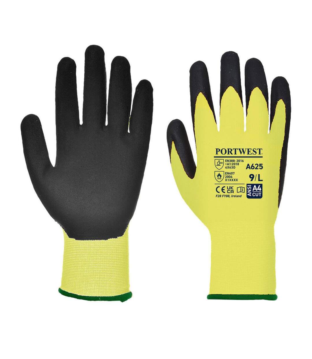 Unisex adult a625 vis tex cut resistant gloves xxl yellow/black Portwest-1