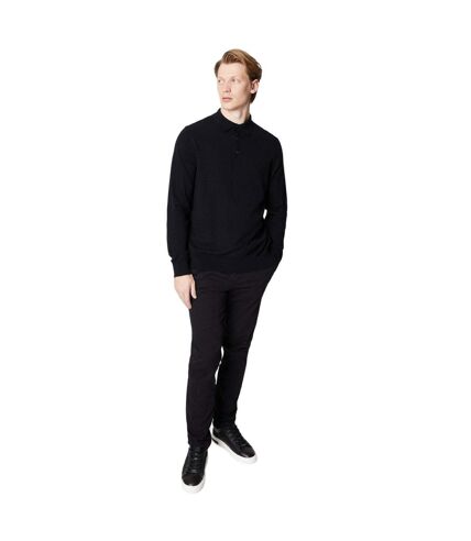 Mens knitted cotton long-sleeved polo shirt black Burton