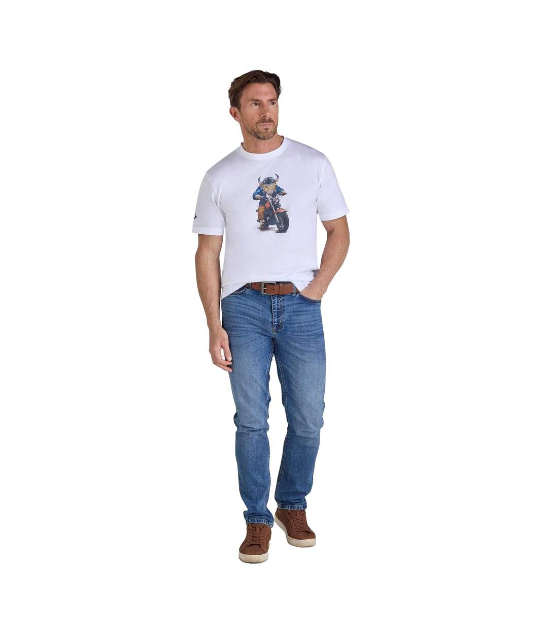 T-shirt Motif/style Motard Bully Boy Homme Blanc Raging Bull-1
