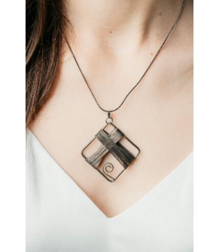 Black Square Wire Wrapped Handmade Corded Pendant Statement DIY Necklace