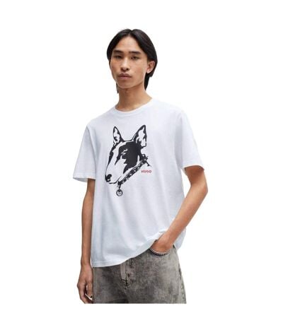 T-shirt Style Imprimé Chien Homme Blanc Hugo