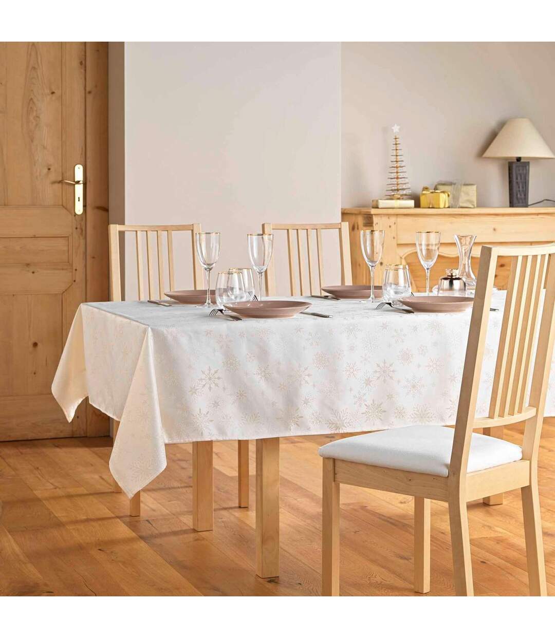 Nappe Jacquard Imprimé Flocons 140x240cm Naturel-5