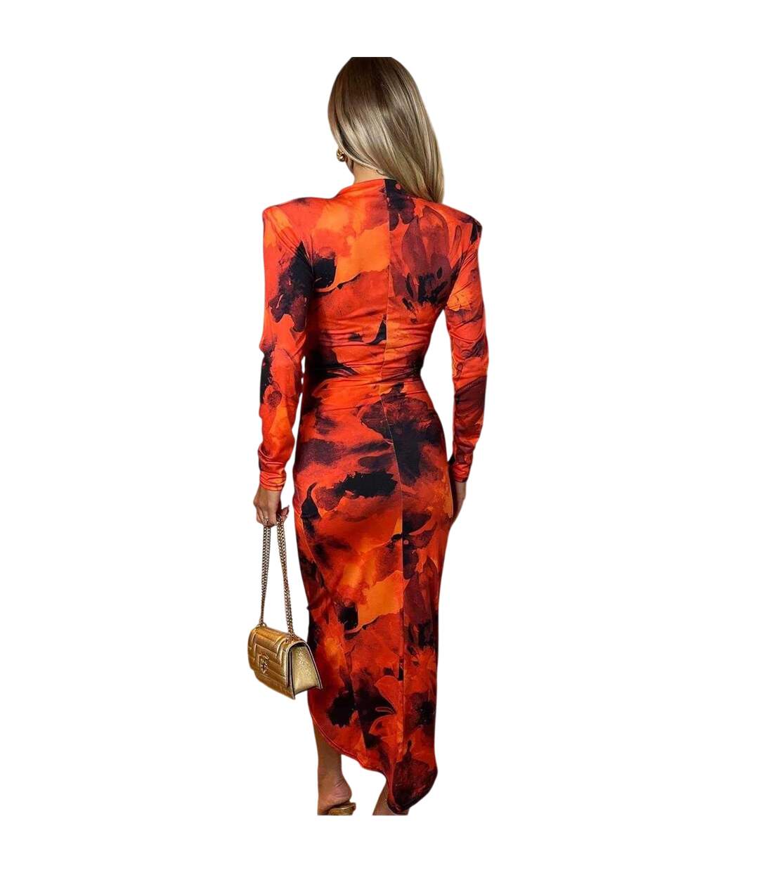 Robe Portefeuille Manches Longues Motif/style Floral Femme Rouge AX Paris-3