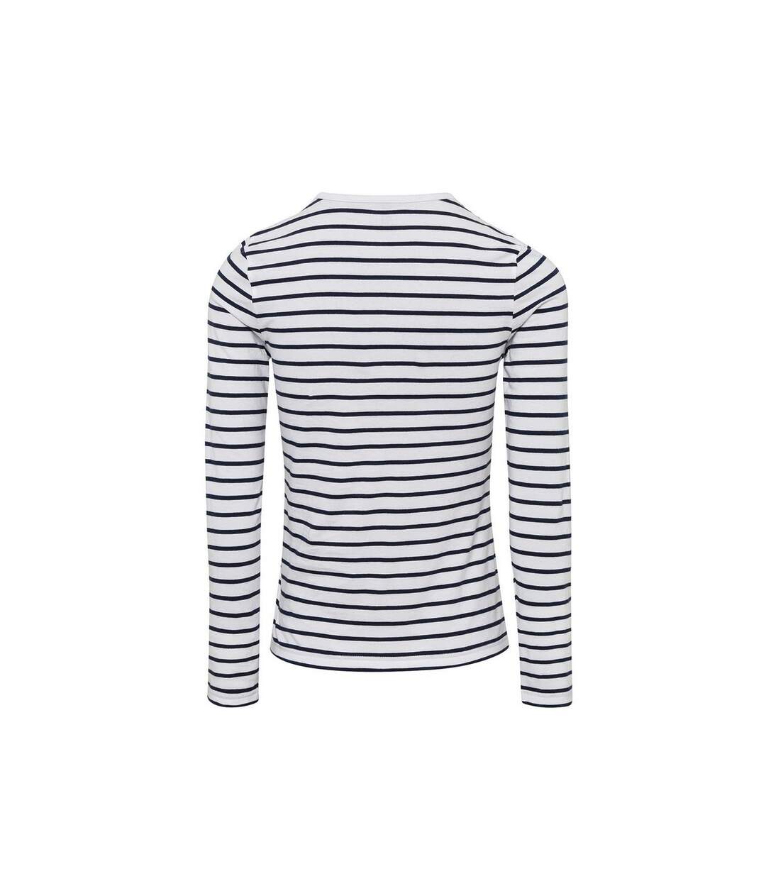 T-shirt Long John Femme Blanc Bleu Marine Premier-2