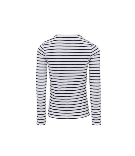 T-shirt Long John Femme Blanc Bleu Marine Premier