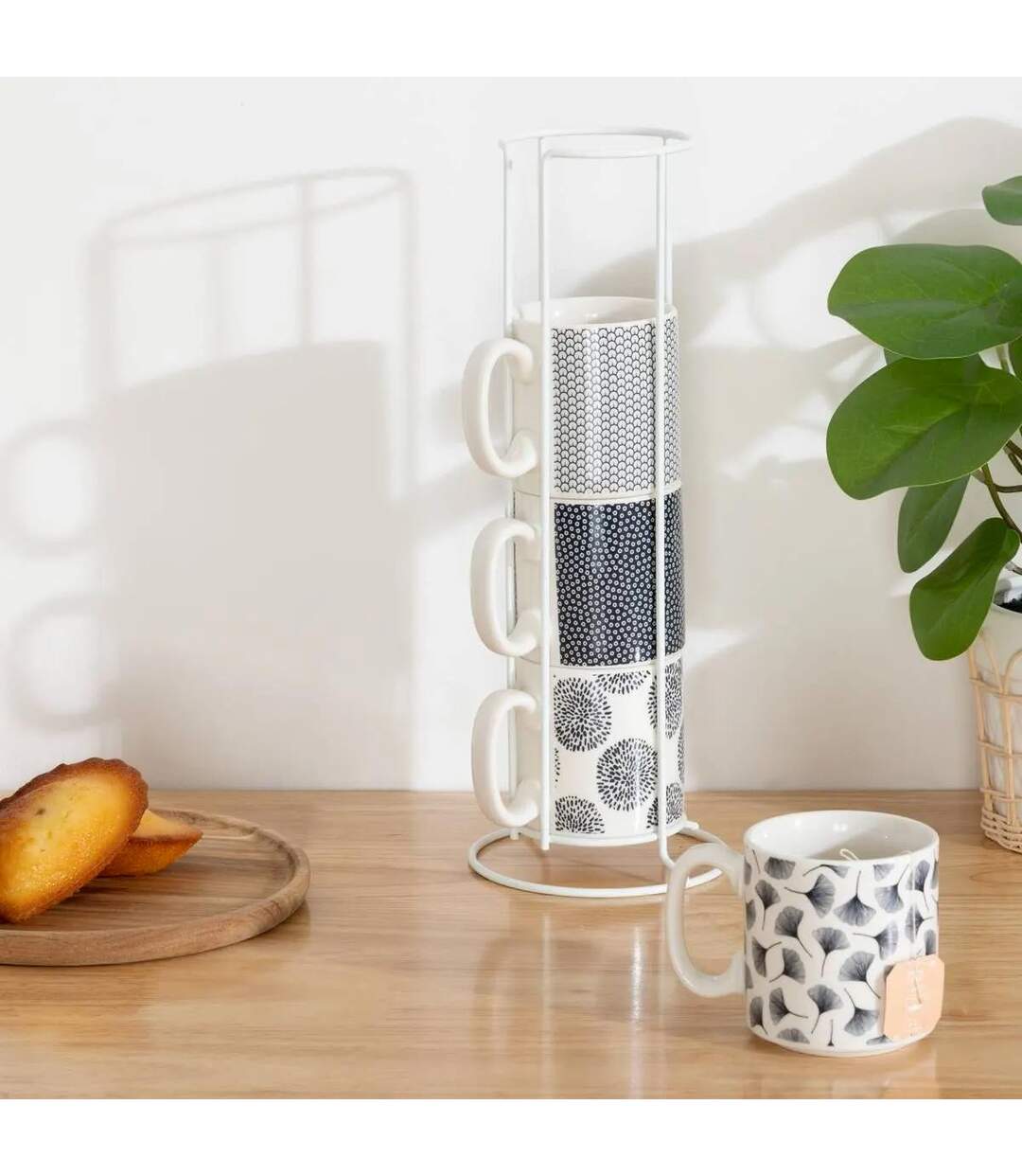 Lot de 4 Mugs & Rack Japan 26cl Blanc-2