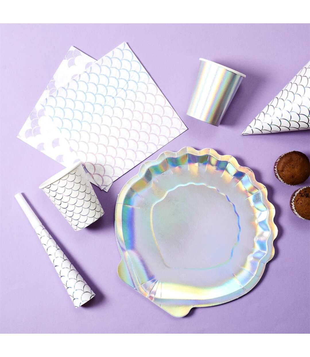 Lot de 6 Assiettes en Carton Sirène 25cm Violet-2