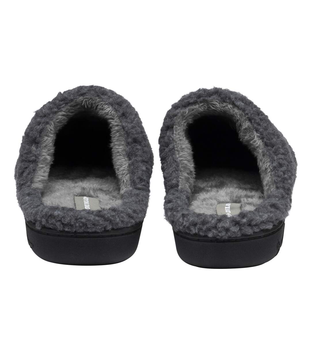Dunlop - Chaussons mules homme polaire teddy anthracite dos ouvert-2