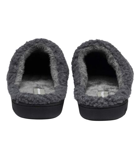 Dunlop - Chaussons mules homme polaire teddy anthracite dos ouvert