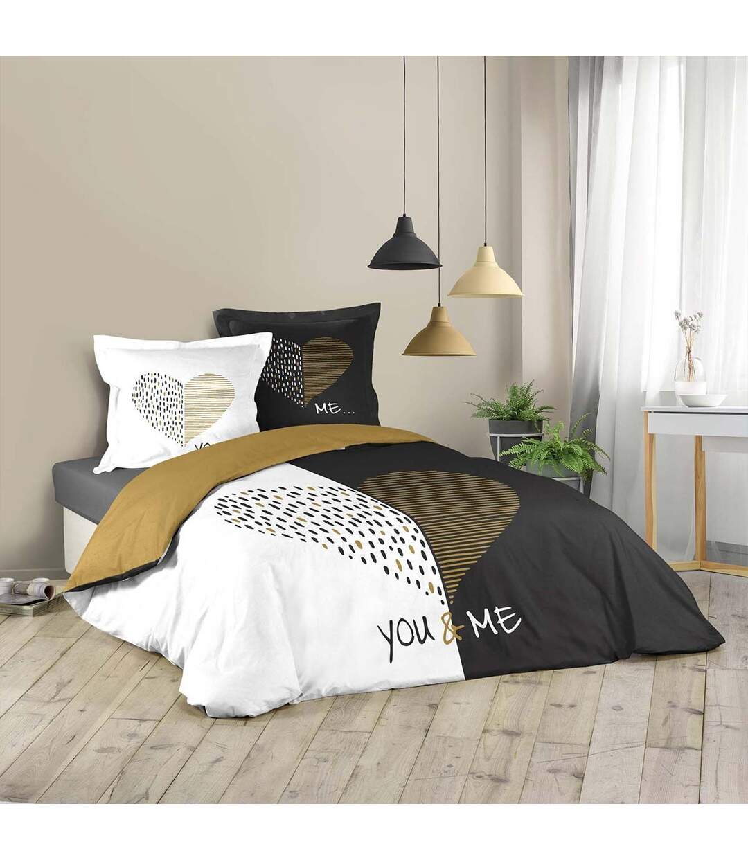 Parure de Lit 3 Pièces Miu 240x220cm Blanc & Noir-1