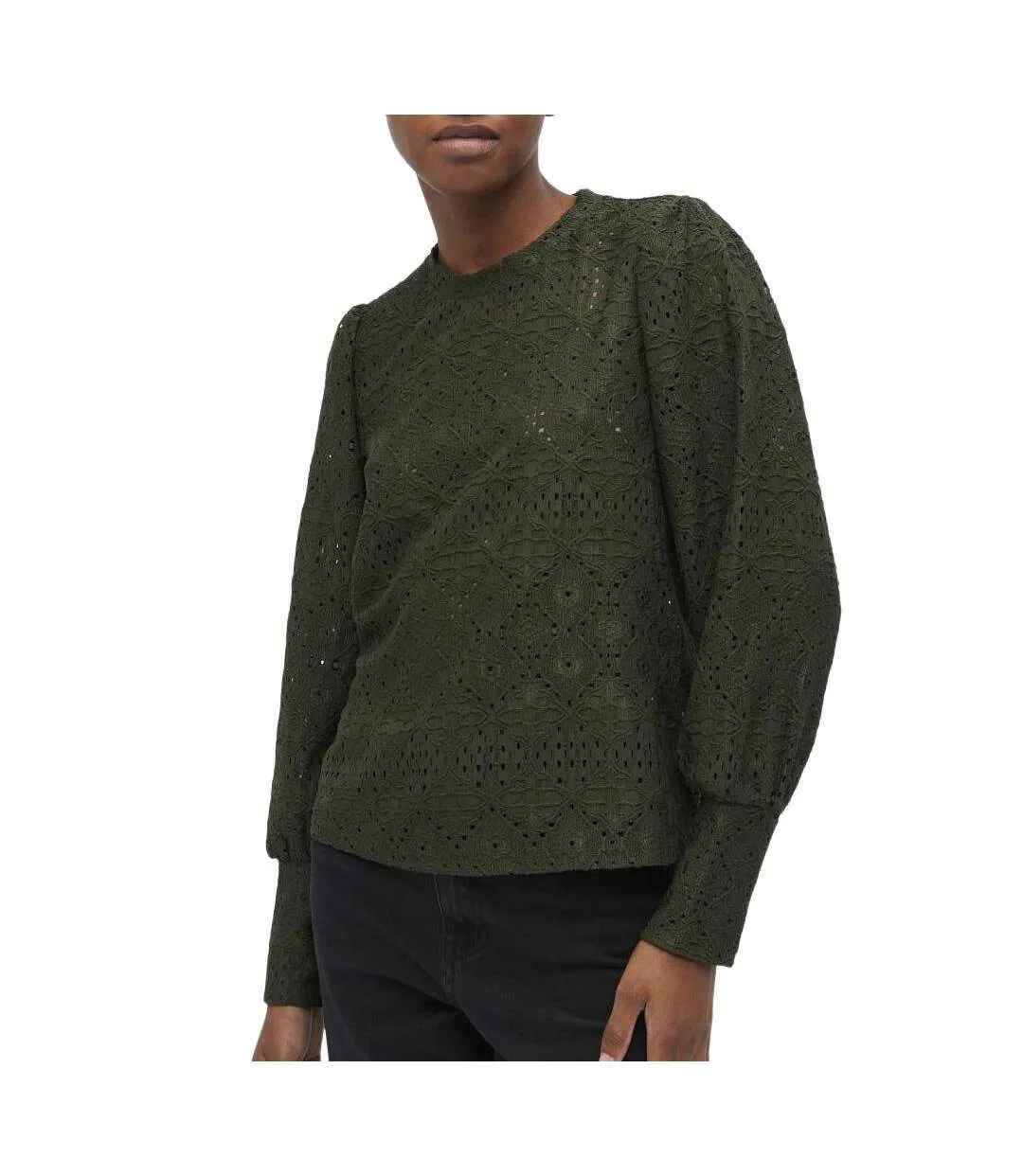 Blouse dentelle kaki femme vero moda dora-1