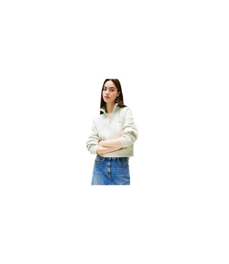 Womens/ladies Fleece Quarter Zip Boxy Crop Sweatshirt Misty Tommy Jeans