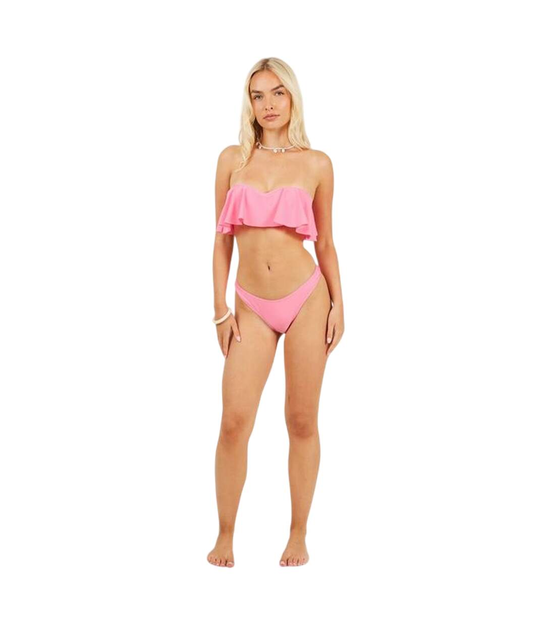 Womens/ladies Frill Bandeau Bikini Top Bright Pink Brave Soul-4