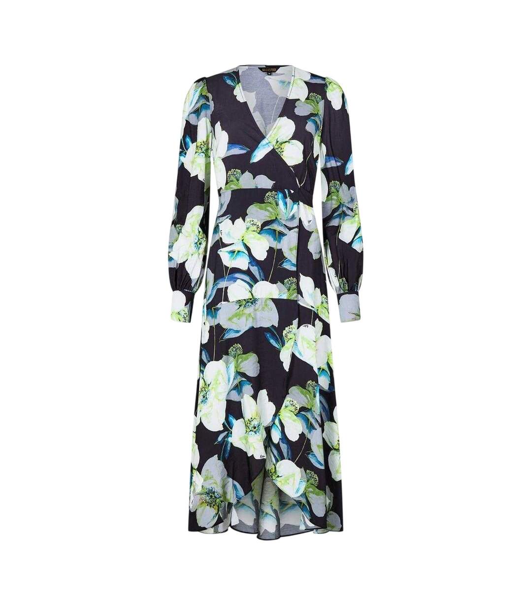 Robe Portefeuille Manches Longues Motif/style Imprimé Intégral Femme Bleu Foncé Biba-2