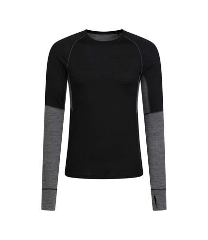 Mens ultra merino wool round neck base layer top black Mountain Warehouse