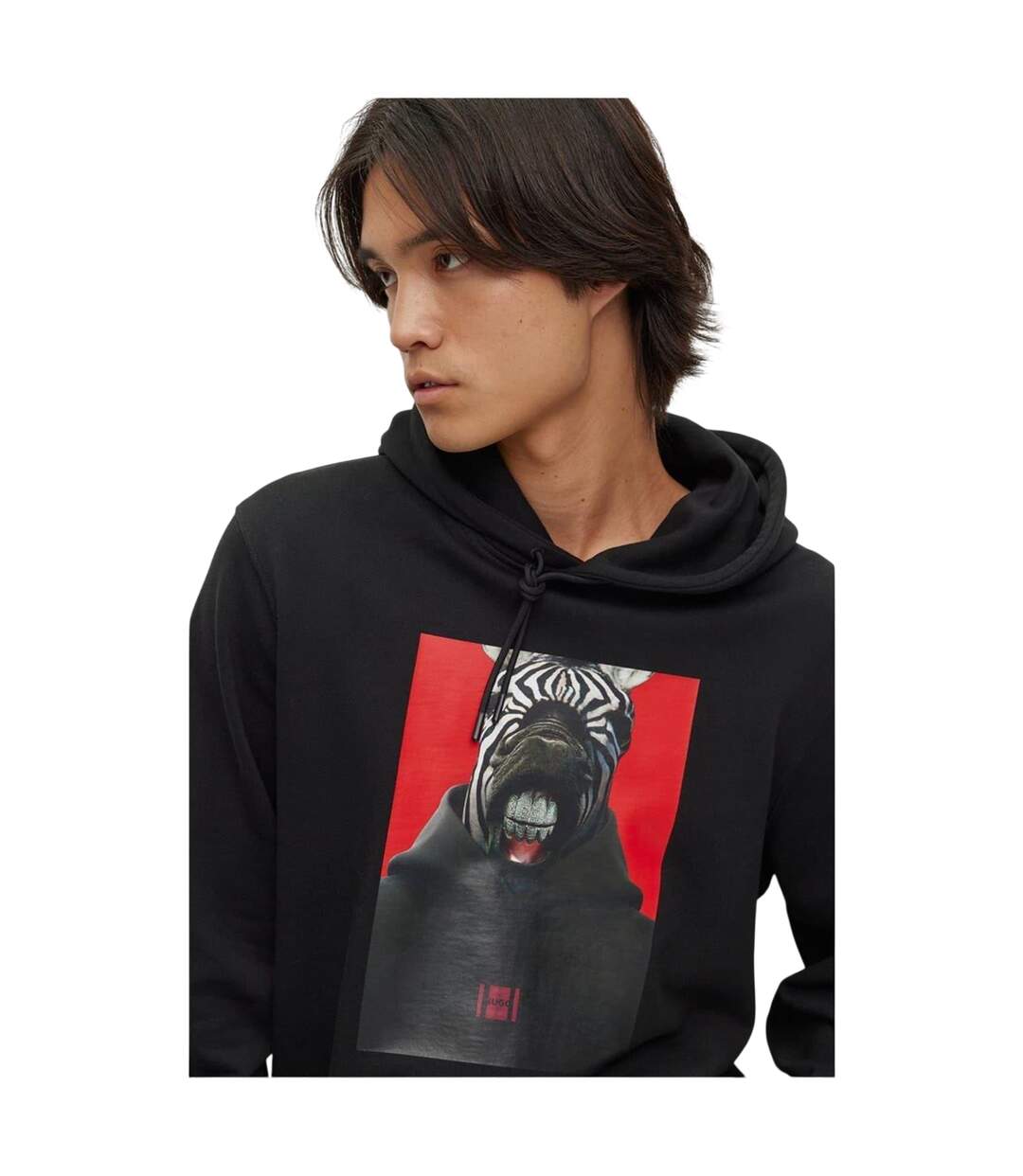 Mens Zebra Hoodie Black Hugo-3