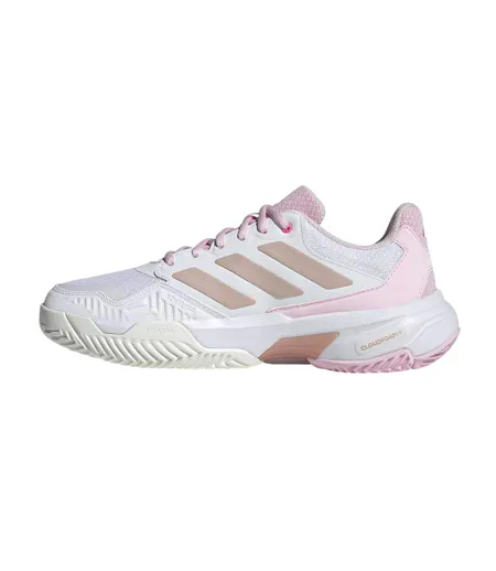 Womens/ladies Courtjam Control 3 Tennis Shoes White Metallic Pink Adidas