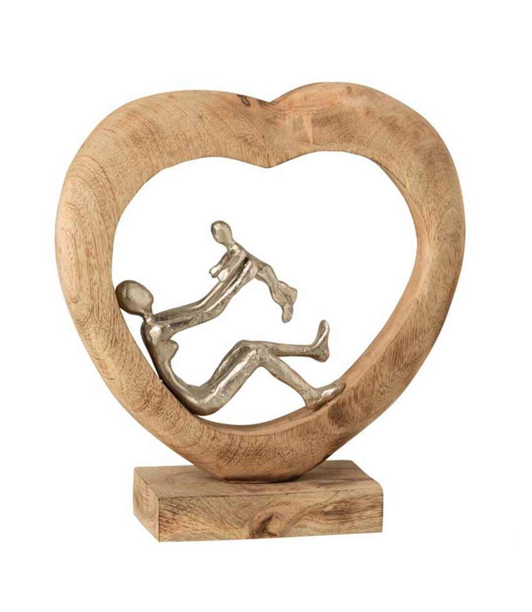 Statue Déco en Bois Parent & Enfant 30cm Naturel-1