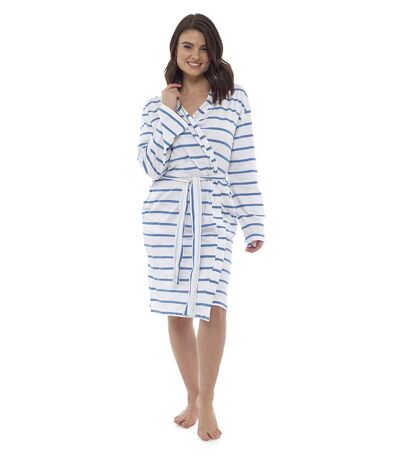 Womens Soft Cosy Jersey Cotton Striped Bathrobe