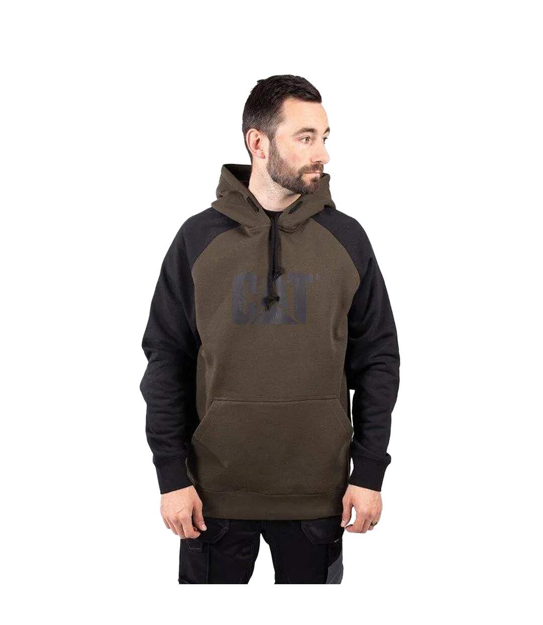 Mens Hooded Raglan Sweatshirt Army Moss Black CAT Lifestyle-1