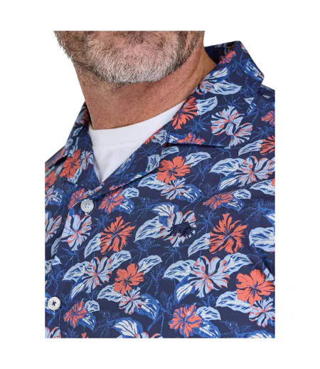 Chemise Manches Courtes Motif/style Floral Hawaii Homme Bleu Marine Raging Bull