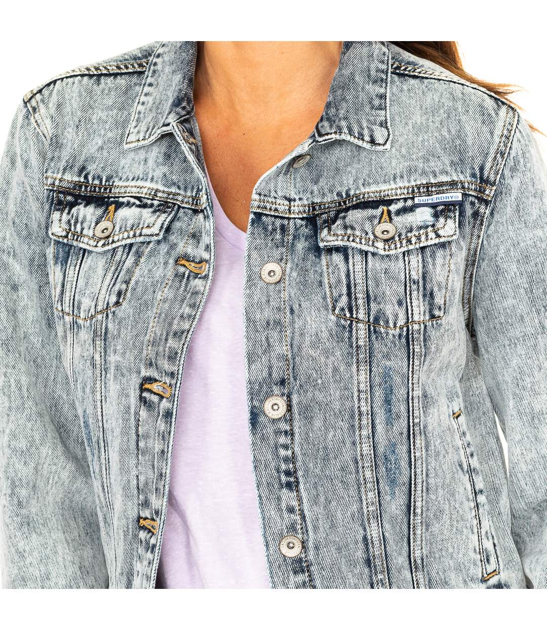 Worn effect denim jacket with button closure G50654CR woman-2