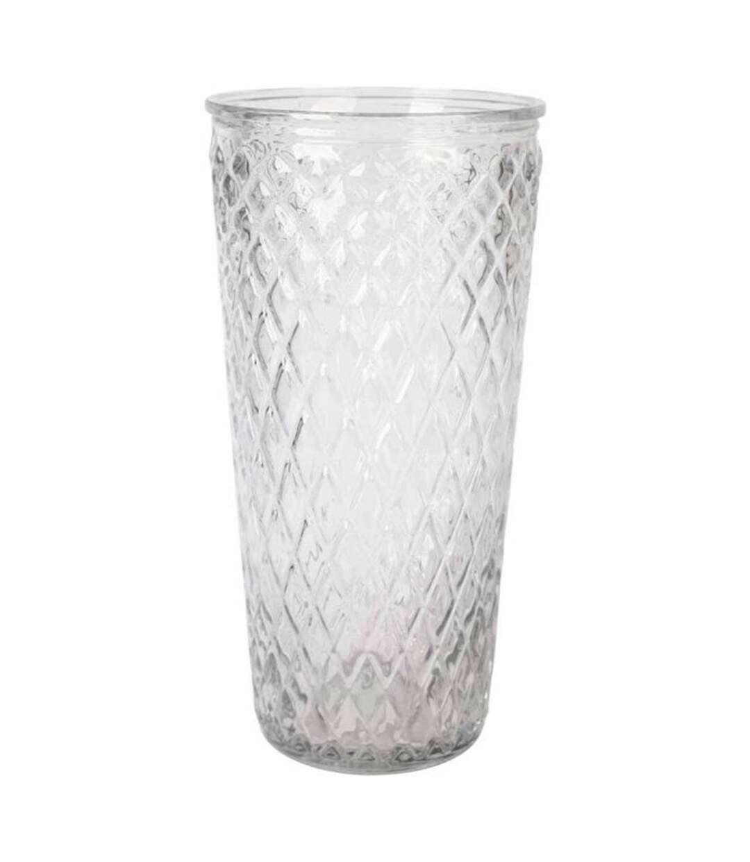 Vase Déco en Verre Relief Losange 23cm Transparent-1