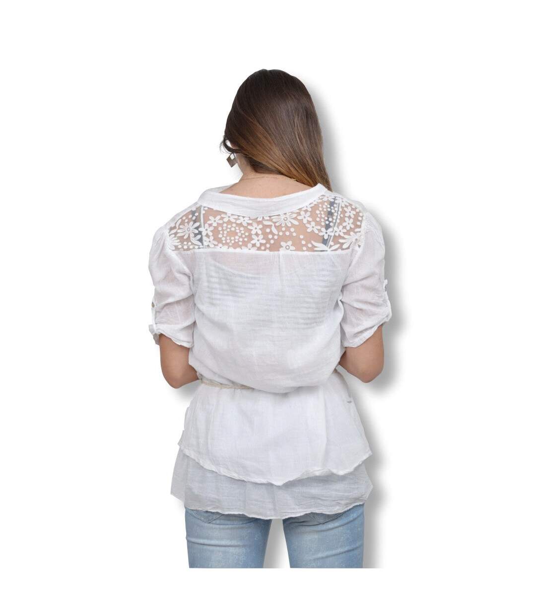 Chemise femme manches courtes de couleur blanche-2