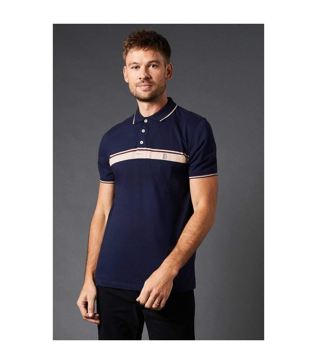 Mens chest stripe polo shirt navy Burton-1