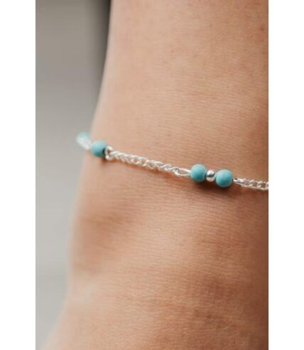 Turquoise Silver Beaded Sea Beach Surf Summer Anklet