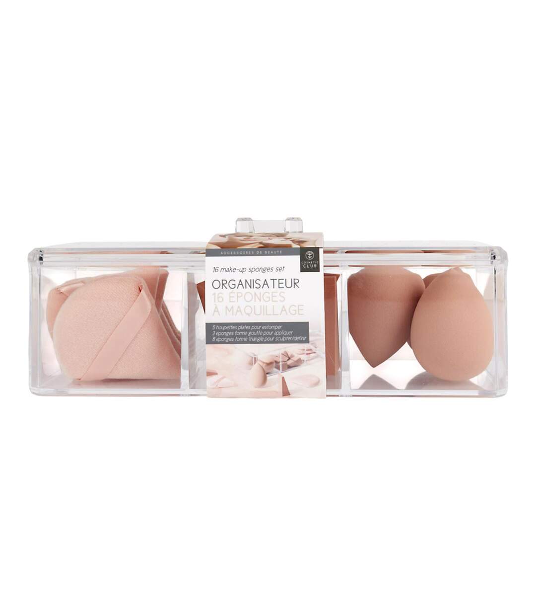 Organisateur & 16 Éponges à Maquillage Teint 22cm Transparent-4
