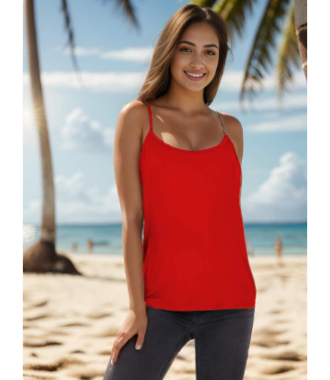 Débardeur Femme Tendance - Top à fines Bretelles  - Rouge-3