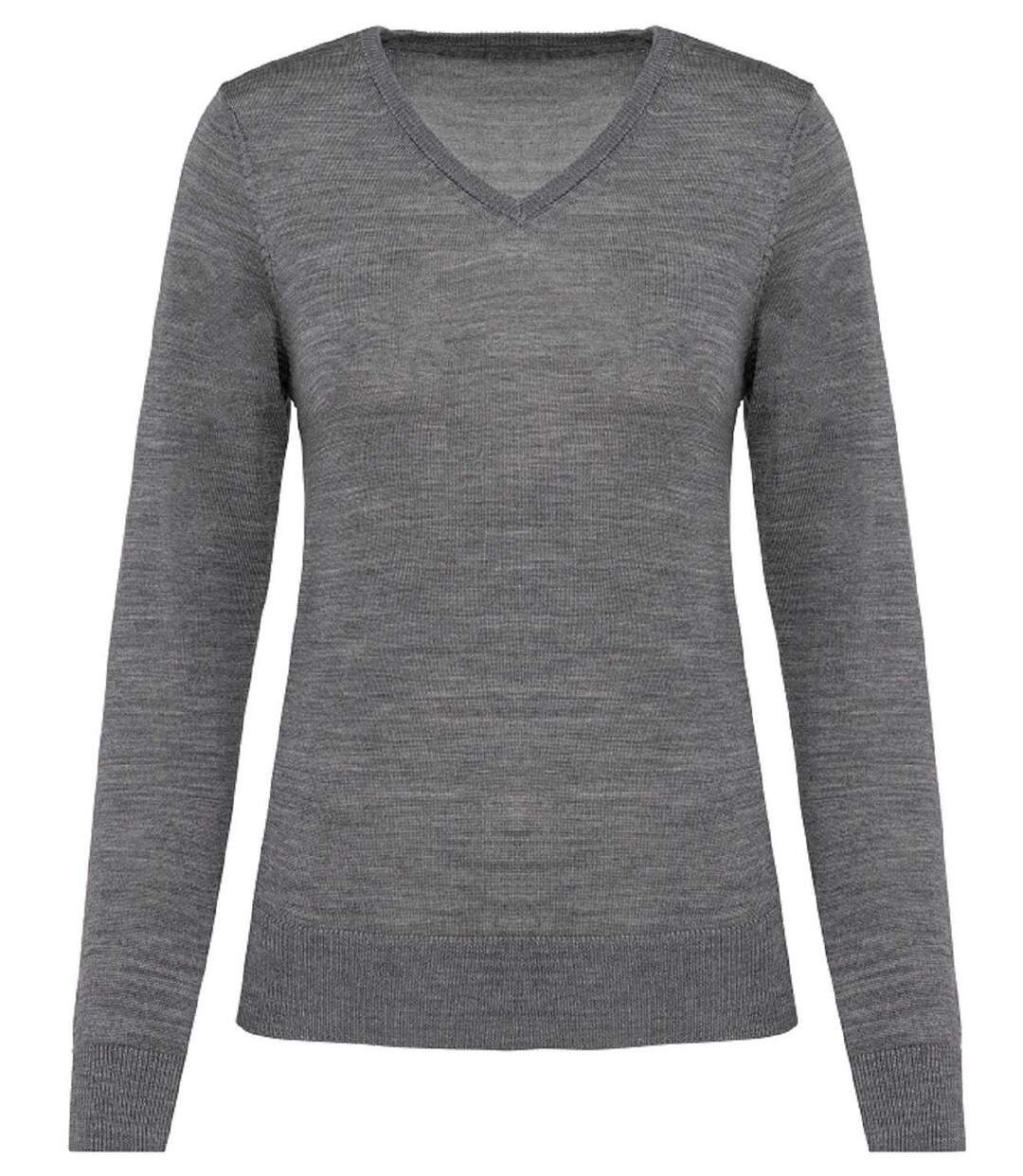 Pull Mérinos col V - Femme - PK911 - gris heather