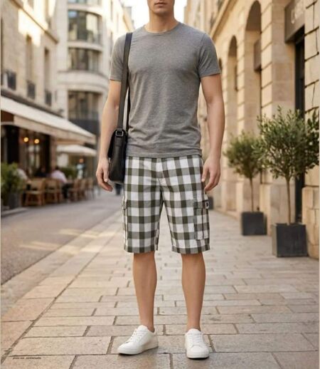Bermuda homme WINCHESTER IDRA1B blanc à carreaux : le short en coton confortable et stylé
