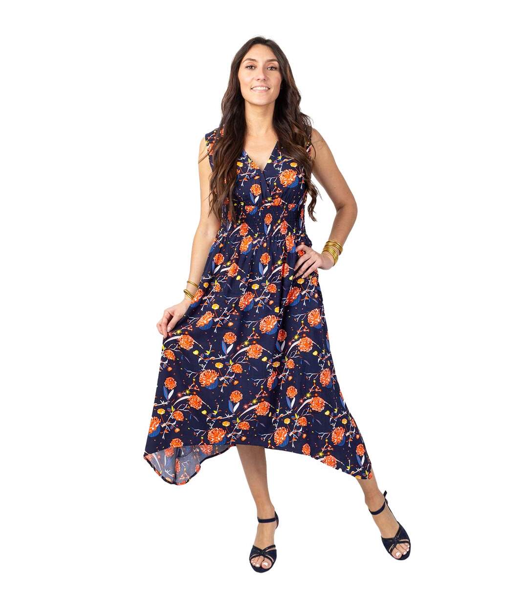 Robe longue asymétrique AMELIA motif fleurs Coton Du Monde