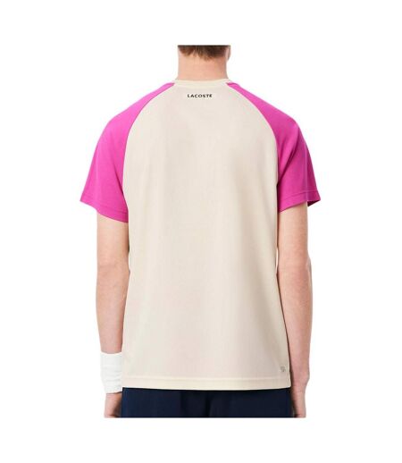 T-Shirt de sport beige/rose homme lacoste ultra dry block tennis