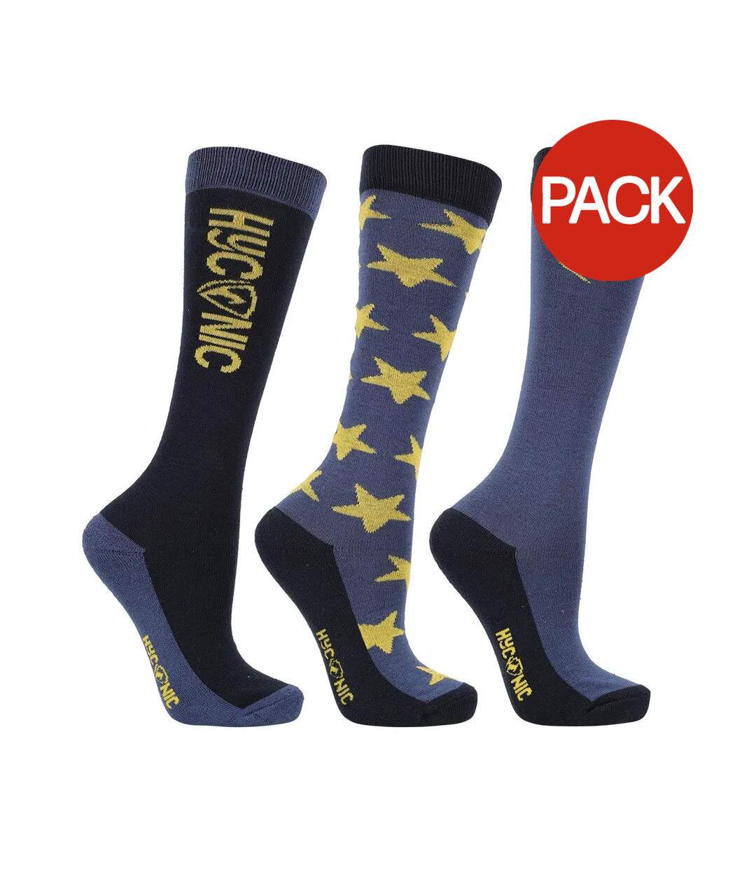 Pack Of 3  Unisex Adult Stars Socks  Blue Yellow HYCONIC-1