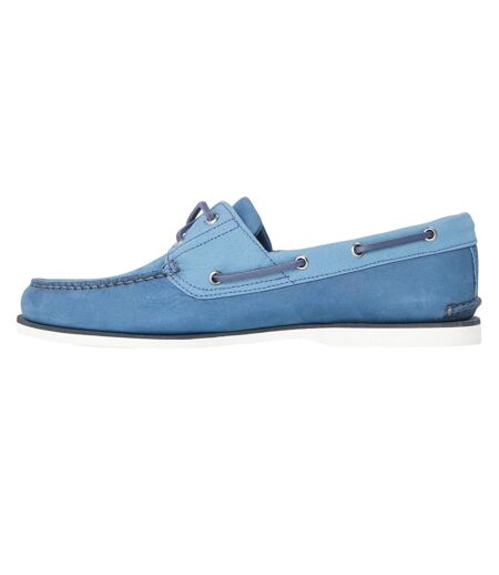 Mens Classic Contrast Leather Flat Boat Shoes Dark Blue Timberland