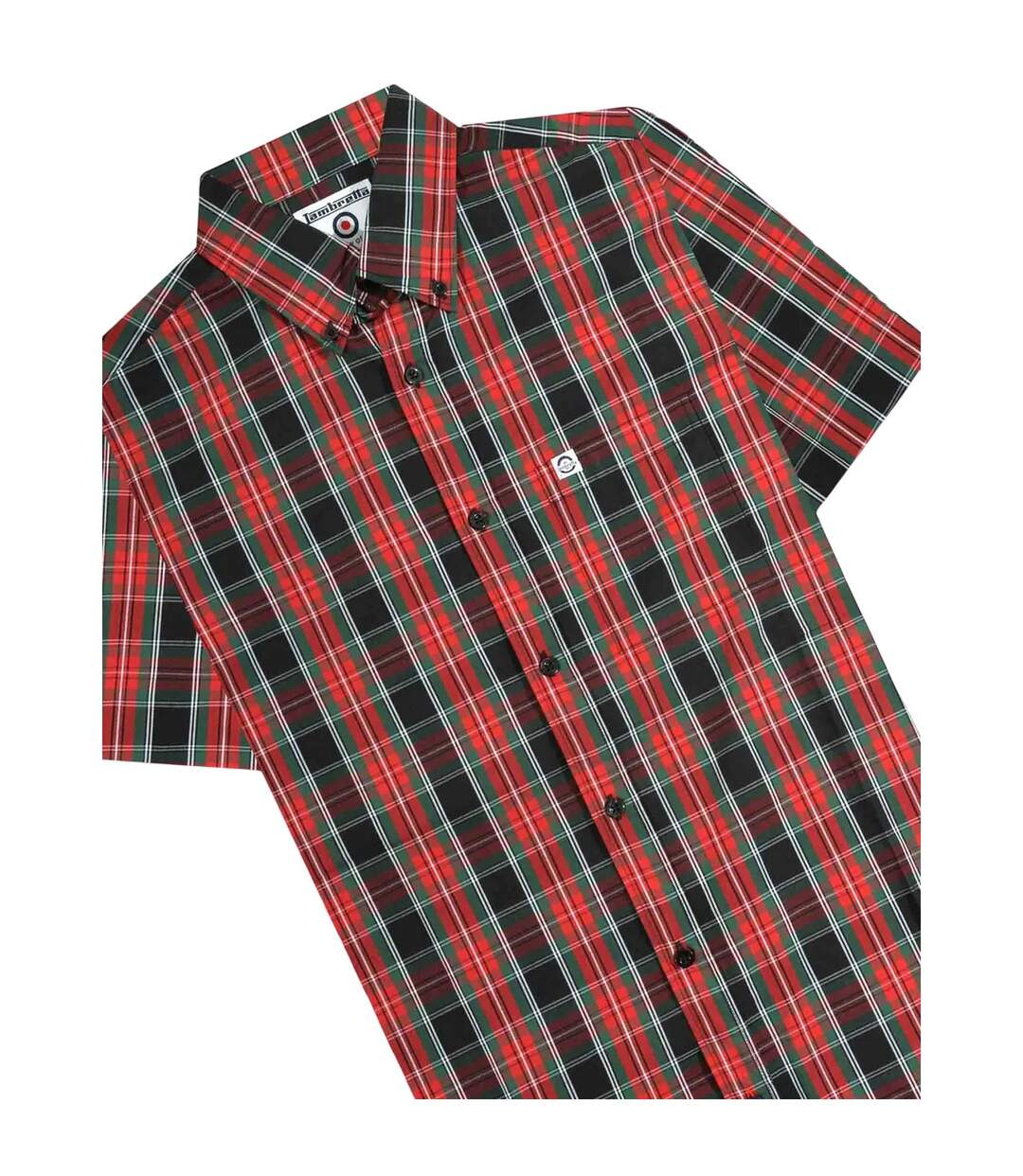 Chemise Motif/style À Carreaux Adulte Noir Rouge Vert Lambretta-4