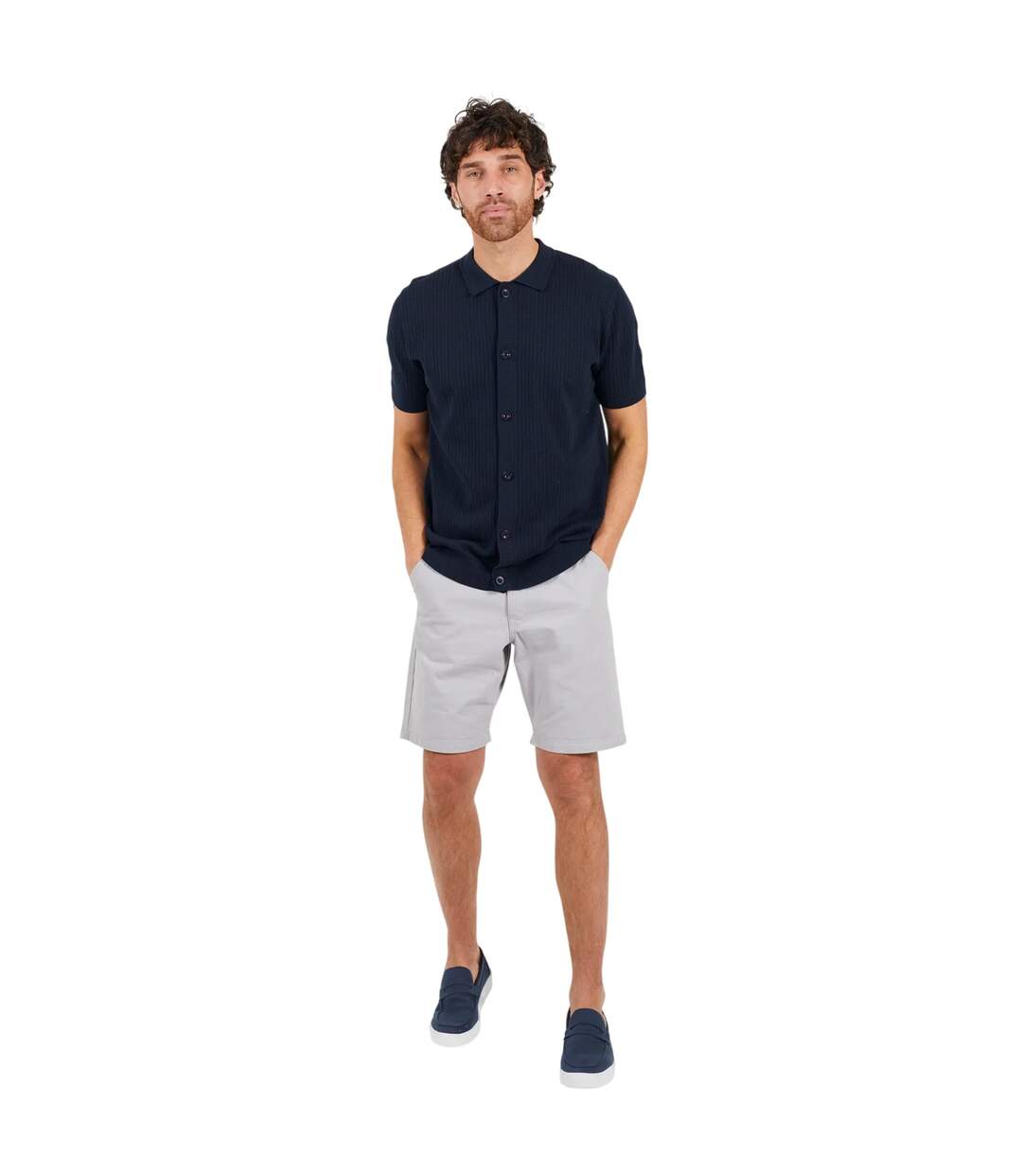Mens Knitted Button-down Short-sleeved Polo Shirt Midnight Navy Brave Soul-4