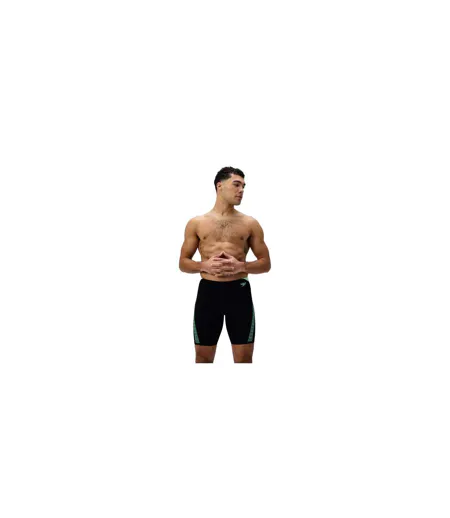 Mens Hyperboom Splice Stripe Logo Jammer Shorts Black Green Speedo