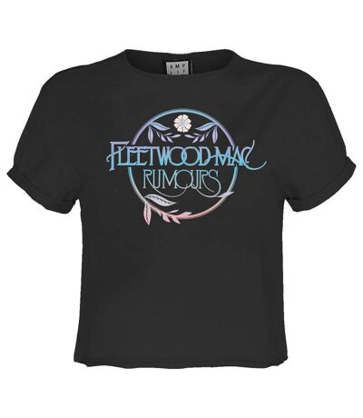 Womens/ladies Rumours Floral Logo Fleetwood Mac Crop Top Charcoal Amplified