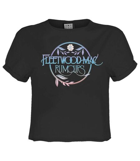 Womens/ladies Rumours Floral Logo Fleetwood Mac Crop Top Charcoal Amplified