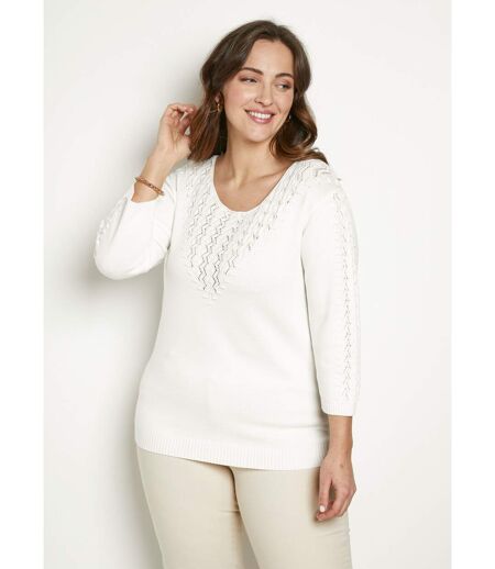 Pull doux uni col rond maille fantaisie