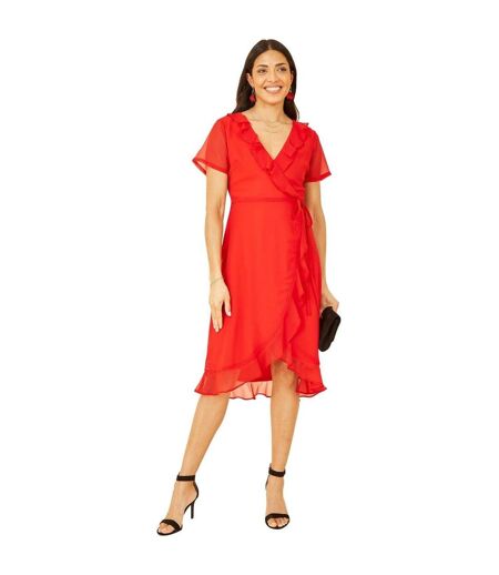 Robe Portefeuille Motif/style Ruché Femme Rouge Yumi