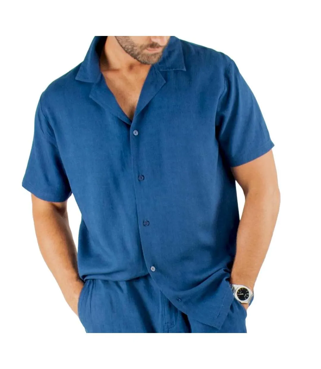 Chemise marine homme paname brothers lin ficelle-1