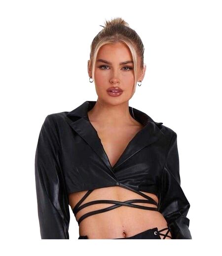 Womens/ladies Pu Cropped Blazer Black Missy Empire