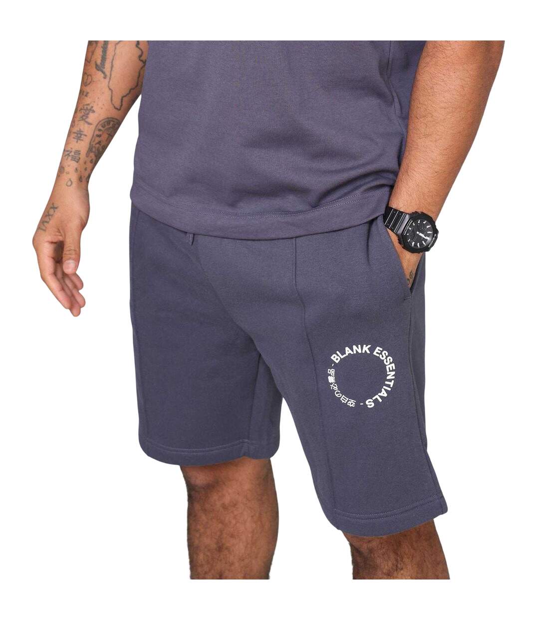 Mens Fleece Circle Sweat Shorts Thunder Grey Blank Essentials-3