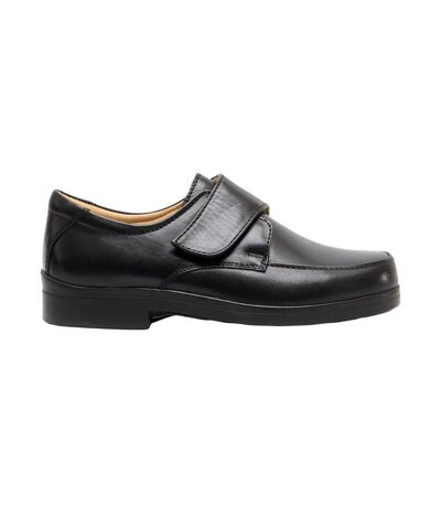 Chaussures De Ville En Cuir Extra Larges Avec Sangle À Scratch Homme Noir Roamers