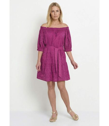 Robe courte col Bardot broderie anglaise